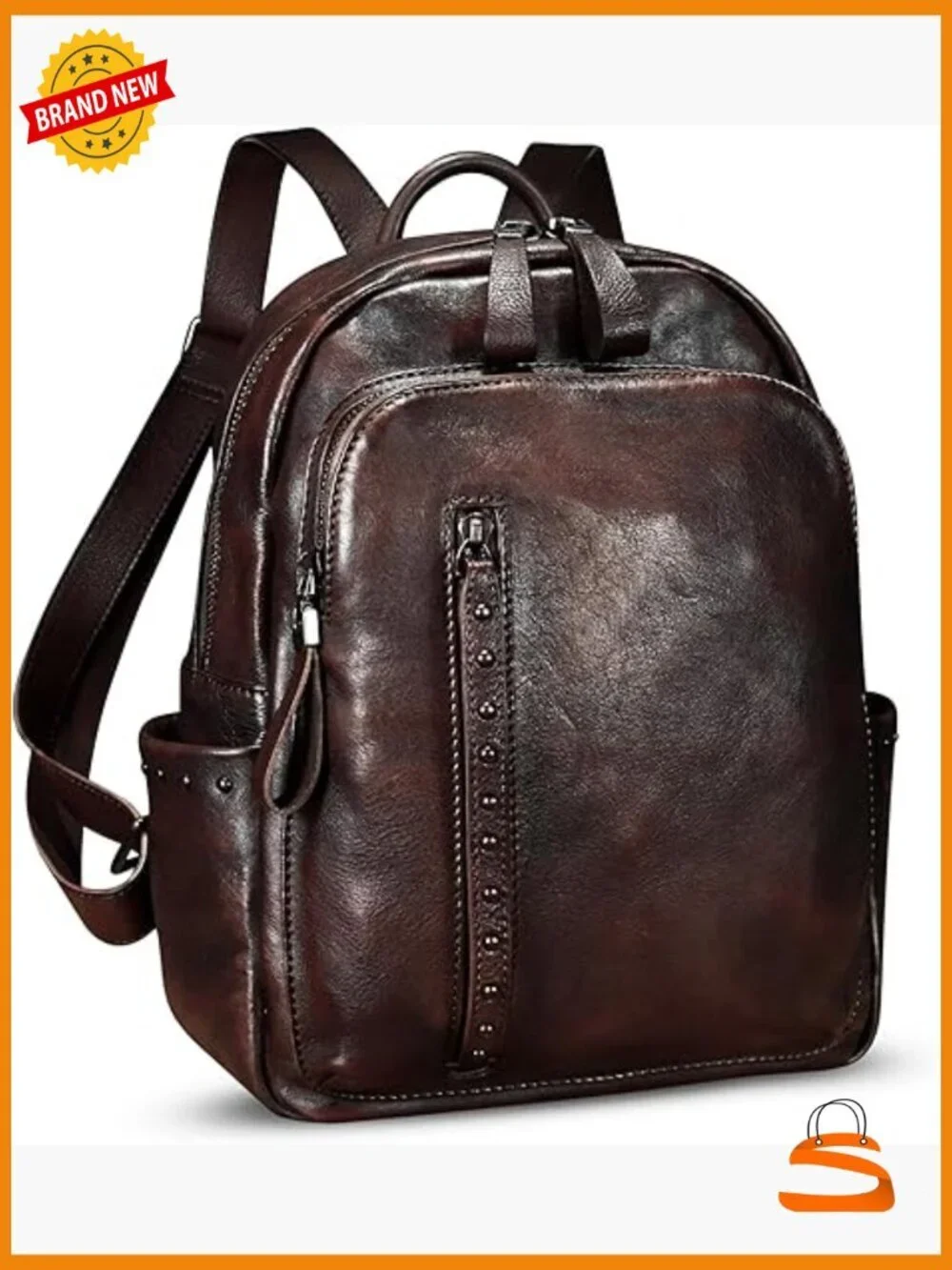 Genuine Leather Backpack Purse Vintage Rivets Rucksack Daypack College Bag